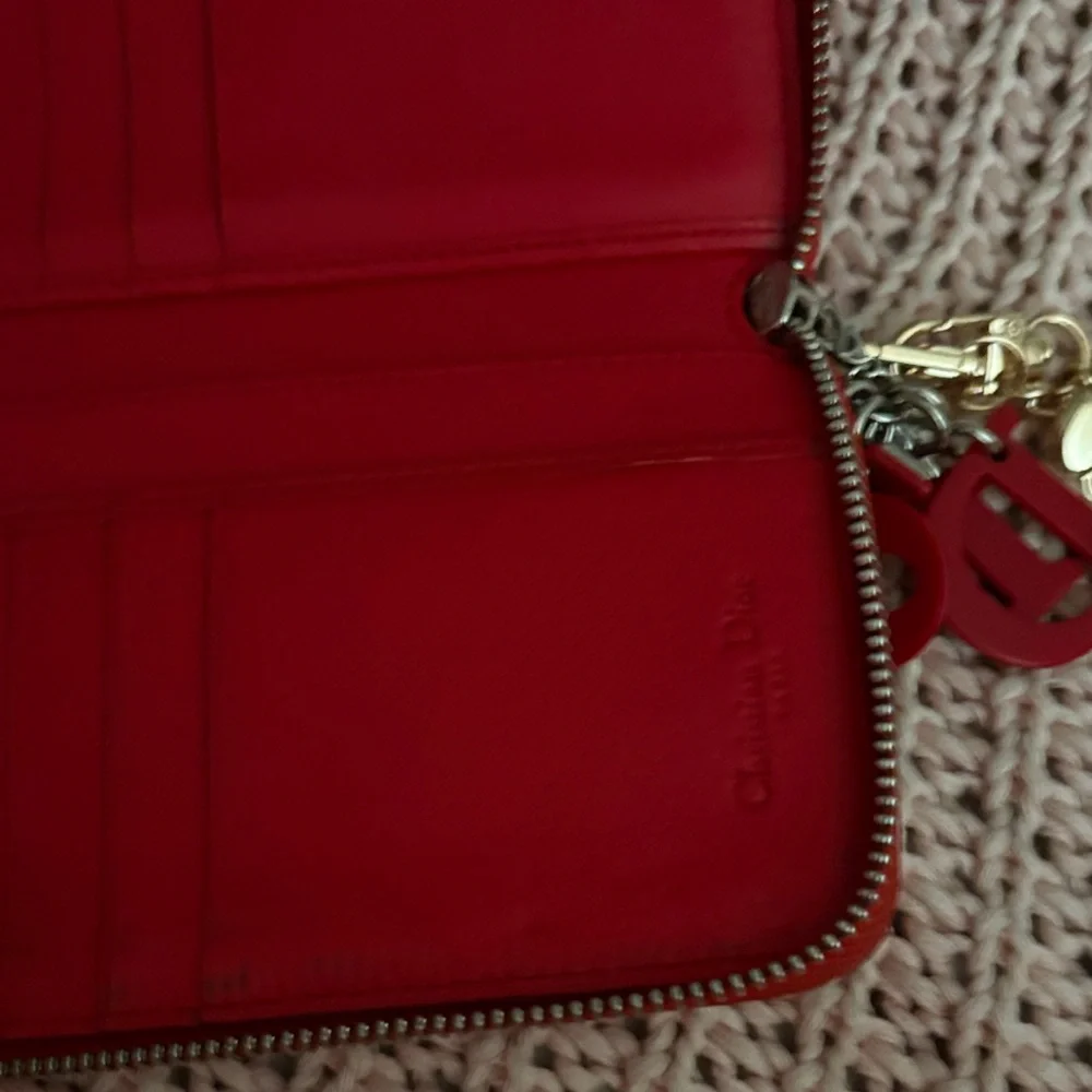 Dior Red Quilted Wallet with Charm